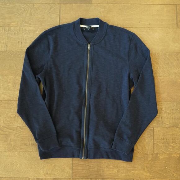 Ted Baker Sweatshirt Size 4 Blue Cotton Full Zip‎ Long Sleeve Stretch Logo Men's - Picture 1 of 5